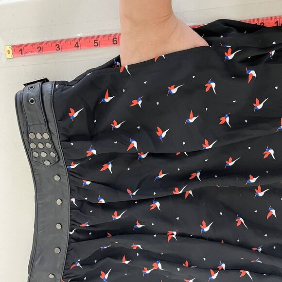 Torrid Plus 22 Skater Skirt Black Bird Print Studded Belt Y2K Goth Punk Alt - Picture 4 of 12